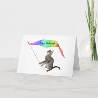 Cat Rainbow Banner Birthday Card Karte