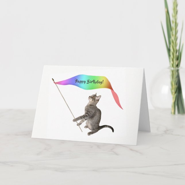 Cat Rainbow Banner Birthday Card Karte (Vorderseite)