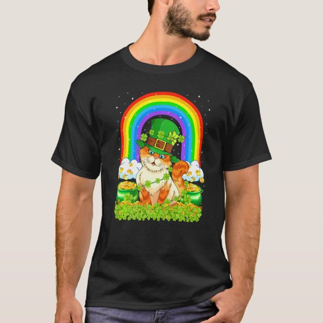 Cat Rainbow Leprechaun Cat St Patrick s Day T-Shirt (Vorderseite)