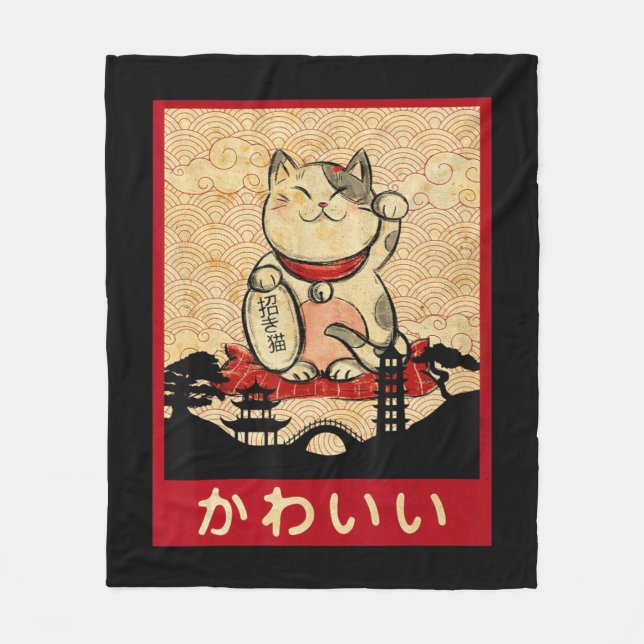 Cat Ramen Bowl Anime Japanisch Noodles Kawaii Neko Fleecedecke (Vorderseite)