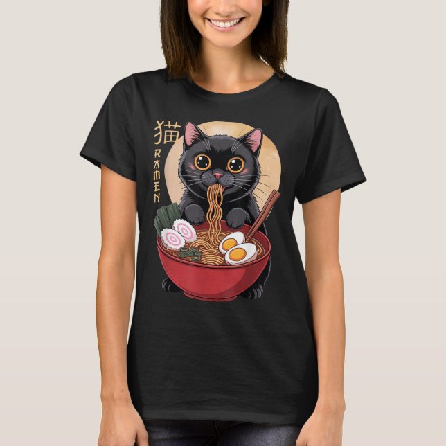 Cat Ramen Funny Graphic Tees Japanese Kawaii Cat A (Vorderseite)