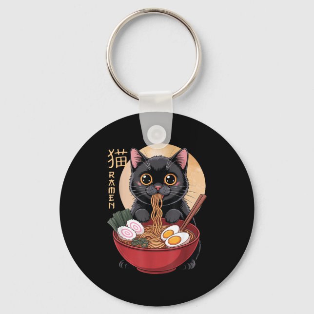 Cat Ramen Funny Graphic Tees Japanese Kawaii Cat A Schlüsselanhänger (Vorderseite)