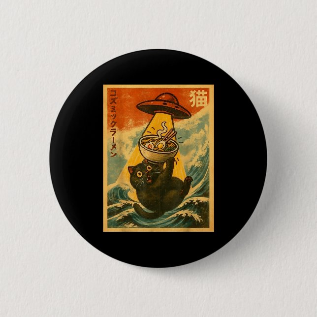 Cat Ramen Funny Japanese Anime Ufo Men Women Teen  Button (Vorderseite)