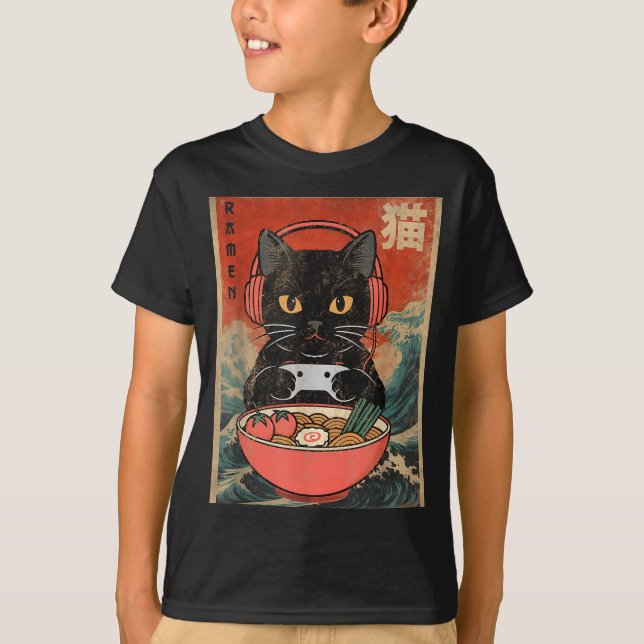 Cat Ramen Japanese Funny Graphic Kawaii Anime  T-Shirt (Vorderseite)