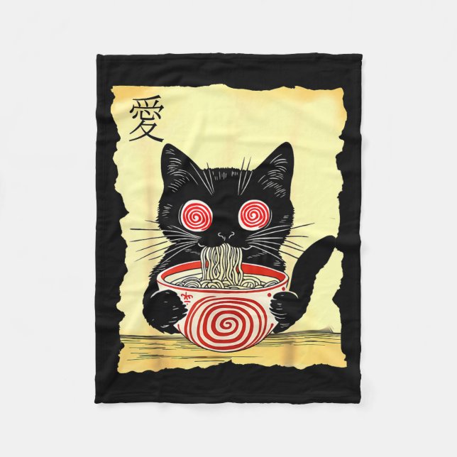Cat Ramen Japanese Funny Graphic Tees Kawaii Anime Fleecedecke (Vorderseite)