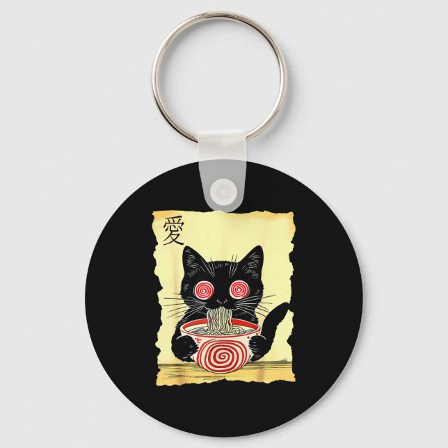 Cat Ramen Japanese Funny Graphic Tees Kawaii Anime Schlüsselanhänger (Vorderseite)