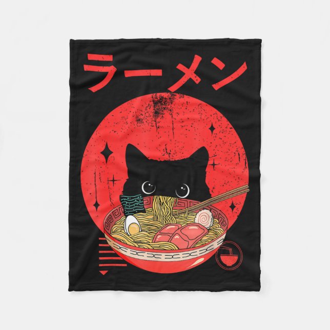 Cat Ramen Japanese Funny Graphic Tees Kawaii Cat A Fleecedecke (Vorderseite)