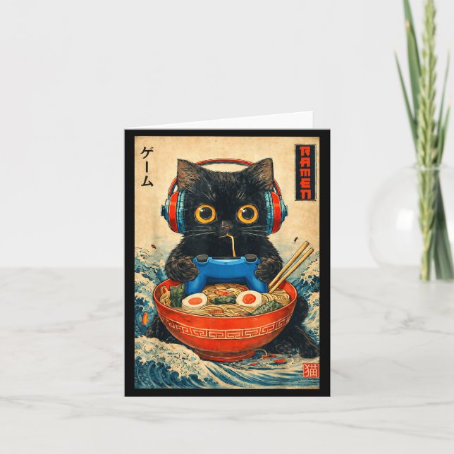 Cat Ramen Japanese Funny Graphic Tees Kawaii Cat A Karte (Vorderseite)