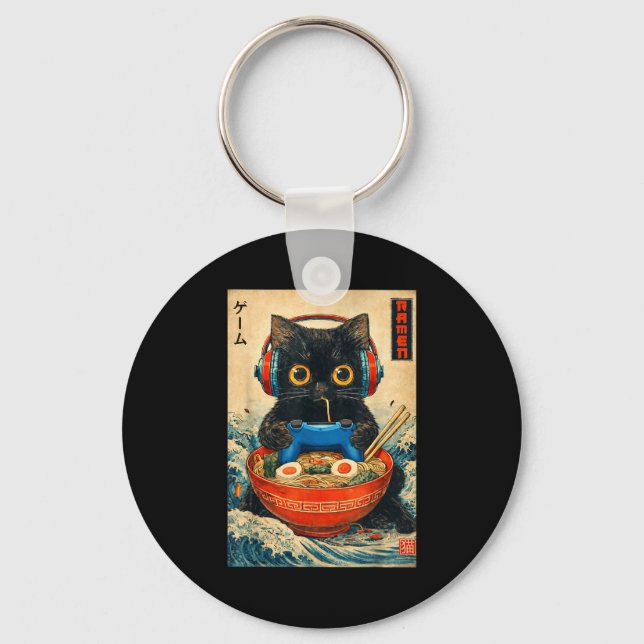 Cat Ramen Japanese Funny Graphic Tees Kawaii Cat A Schlüsselanhänger (Vorderseite)