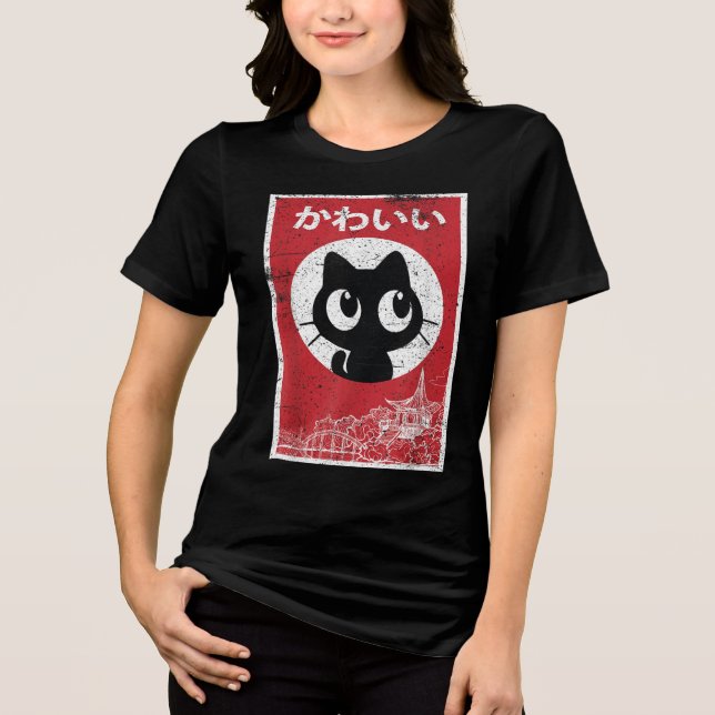 Cat Ramen Japanisch Funny Grafik Kawaii Anime Gesc Tri-Blend Shirt (Vorderseite)