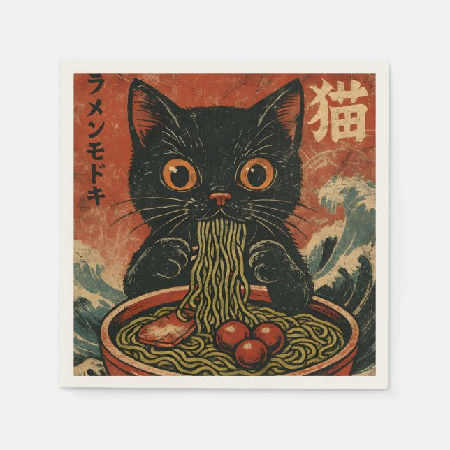 Cat Ramen Japanisch Funny Graphic Kawaii Cat Anime Serviette (Vorderseite)