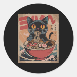 Cat Ramen Japanisch Funny Graphics Kawaii Cat A Runder Aufkleber