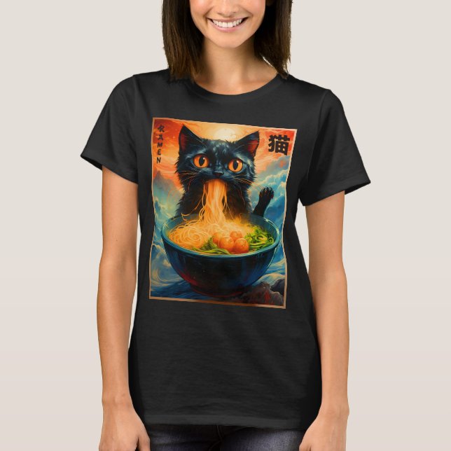 Cat Ramen Japanisch Kawaii Cat Anime Cat Ramen T-Shirt (Vorderseite)