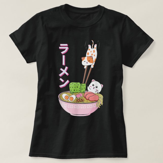 Cat Ramen Shirt Girls Women Men Japanisch Kawaii T (Design vorne)