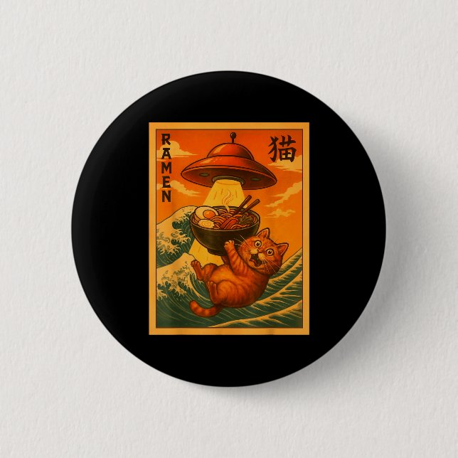 Cat Ramen Ufo Funny Japanese Anime Men Women Teens Button (Vorderseite)