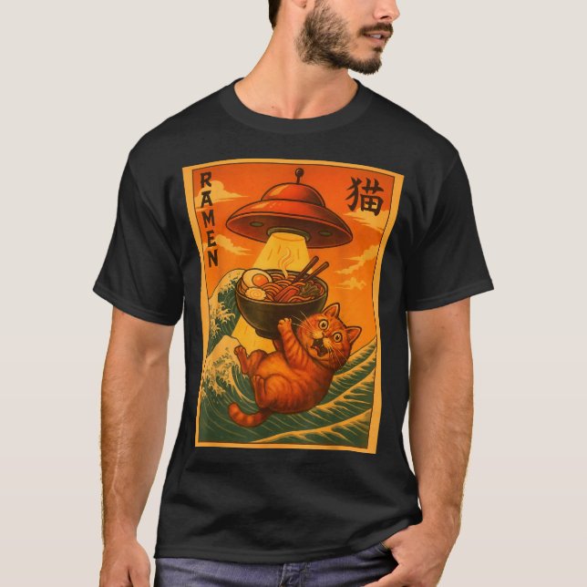 Cat Ramen Ufo Funny Japanese Anime Men Women Teens T-Shirt (Vorderseite)