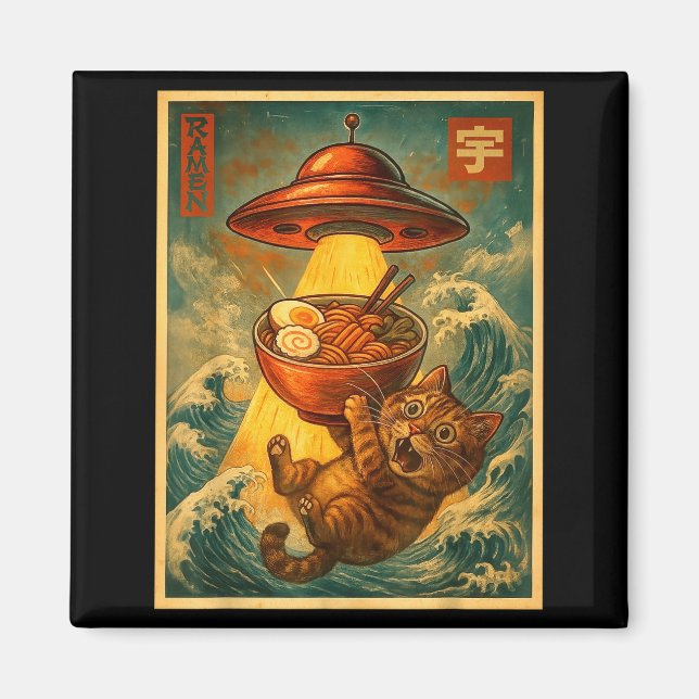Cat Ramen Ufo Funny Men Women Teens Kids Japanese  Magnet (Vorne)