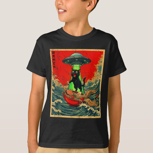 Cat Ramen Ufo Japanese Anime Graphic Tees Men Wome (Vorderseite)