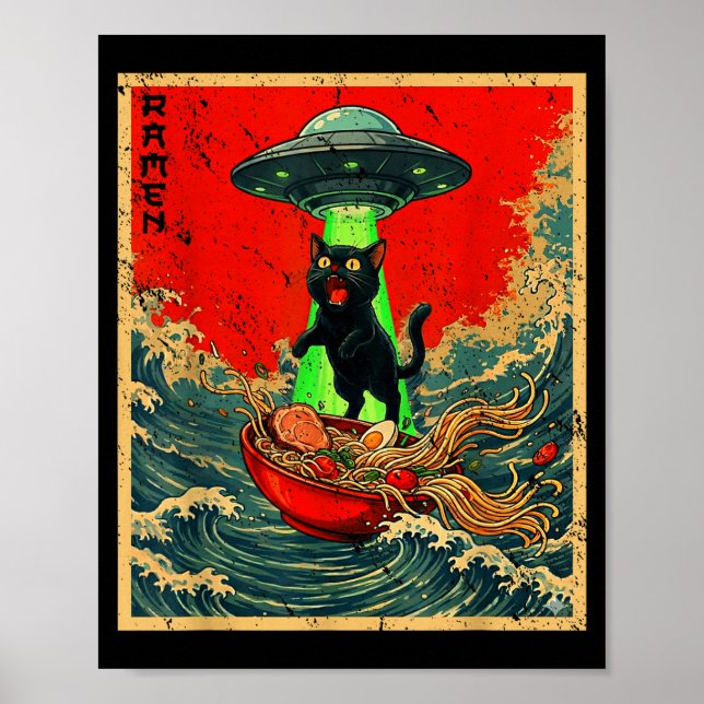 Cat Ramen Ufo Japanese Anime Graphic Tees Men Wome Poster (Vorne)