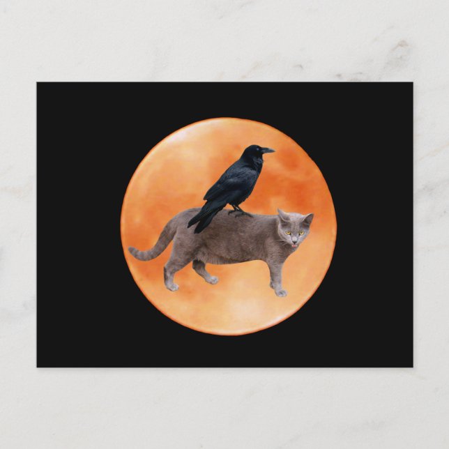 Cat Raven Moon Postcard Postkarte (Vorderseite)