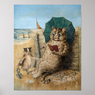 Cat Reading a Book by Louis Wain Poster