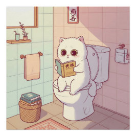 Cat Reading A Book On The Toilet Poster