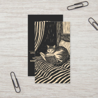 cat reading in bed visitenkarte