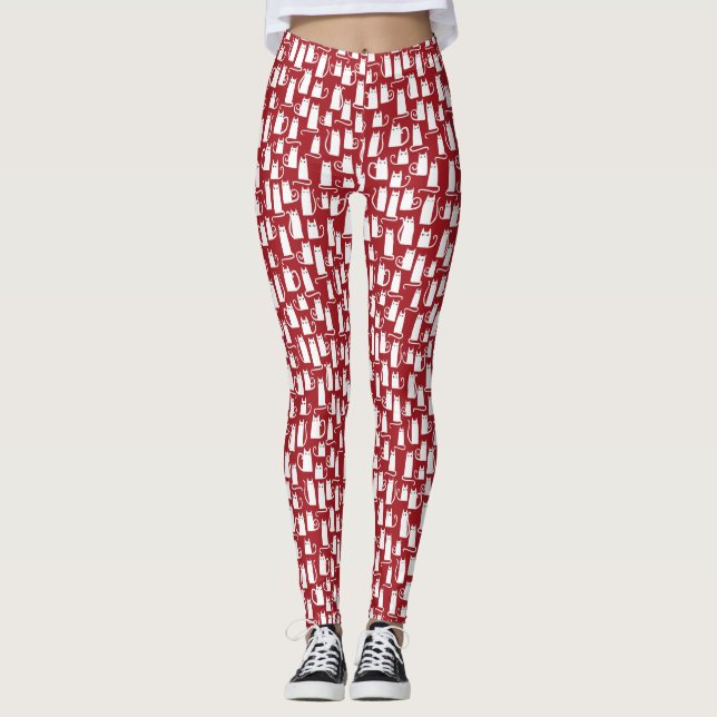 Cat Red White Leggings (Vorderseite)