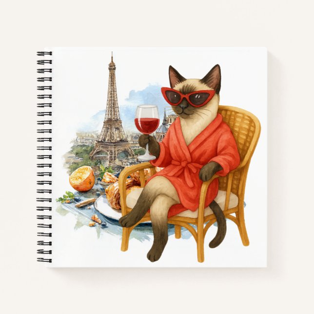 Cat retirement drinking wine in Paris France Notizbuch (Vorderseite)