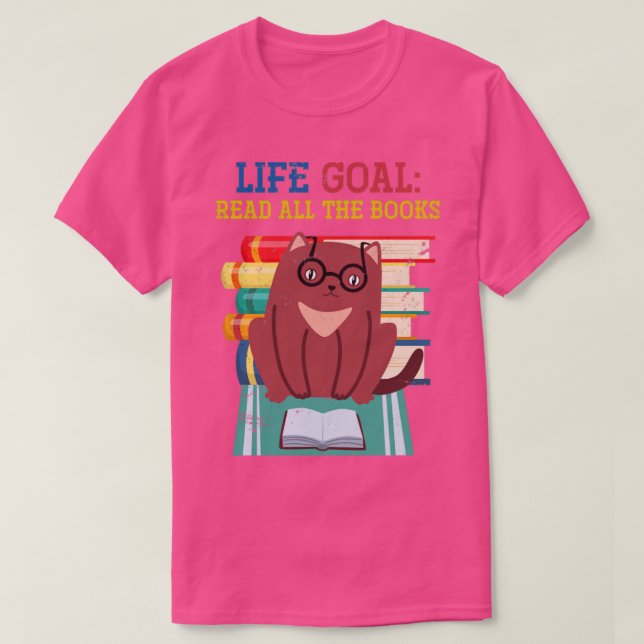Cat Retro Life Goal Alle Bücher lesen T-Shirt (Design vorne)