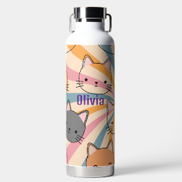 Cat Retro Minimalistisch Modern Personalisiert Trinkflasche