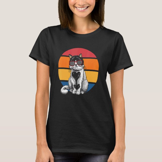Cat  Retro Sunset Cat Sunset I Cat T-Shirt (Vorderseite)