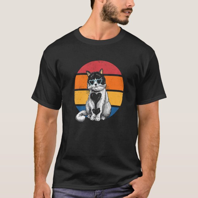 Cat Retro Sunset Cat Sunset I Retro Cat T-Shirt (Vorderseite)