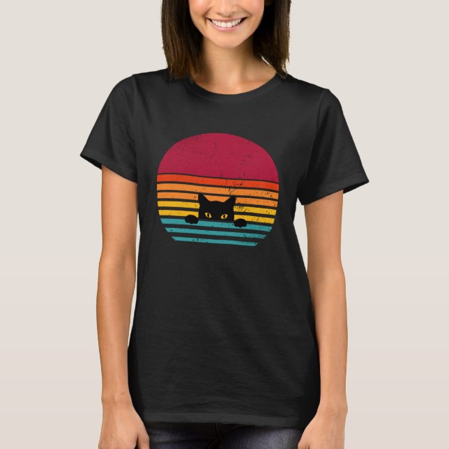 Cat retro vintage sunset peeking T-Shirt (Vorderseite)