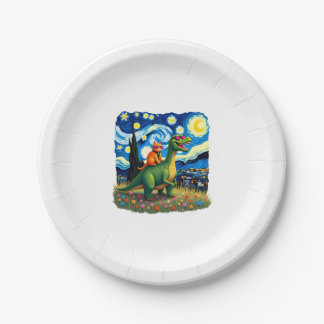 Cat Riding Dinosaur T-Rex Starry Night Cat Lover ( Pappteller