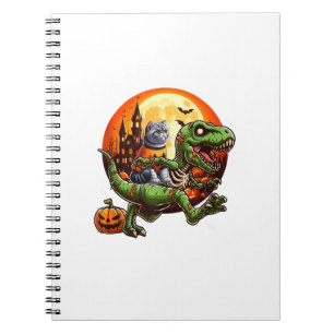 Cat Riding Horror T-rex As Zombie Halloween Kids T Notizblock