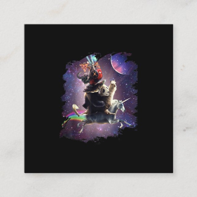 Cat Riding Hühnerschildkröte Panda Llama Unicorn Quadratische Visitenkarte (Vorderseite)