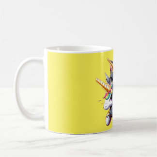 Cat Riding on Unicorn Robot Yellow Kaffeetasse