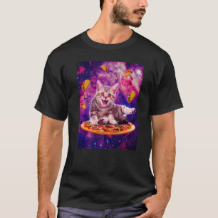 Cat Riding Pizza in Space Galaxy Taco Kitten Katze T-Shirt