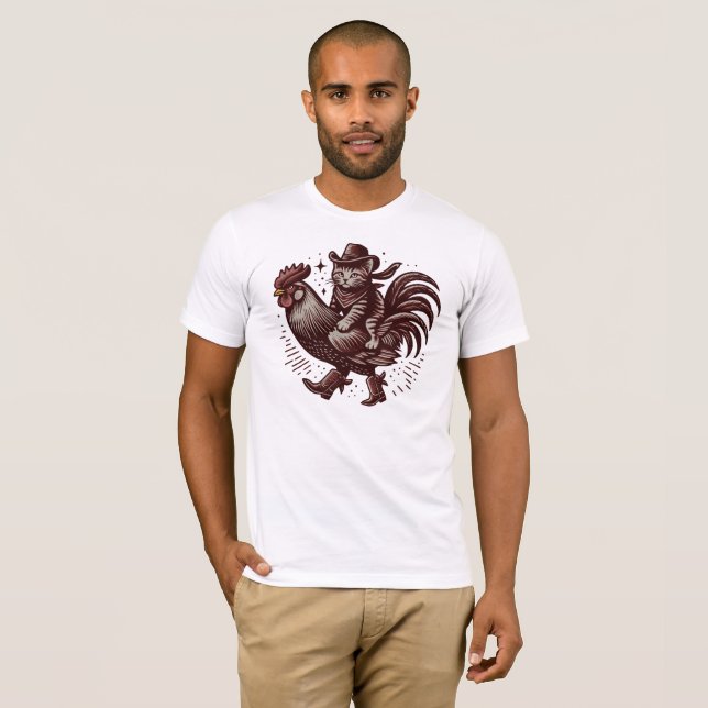 Cat Riding Rooster T-Shirt (Vorne ganz)