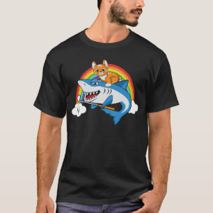 Cat Riding Shark Golf mit Rainbow Graphic T-Shirt