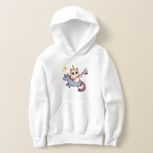 Cat Riding Unicorn mit Haltezauberstab Hoodie