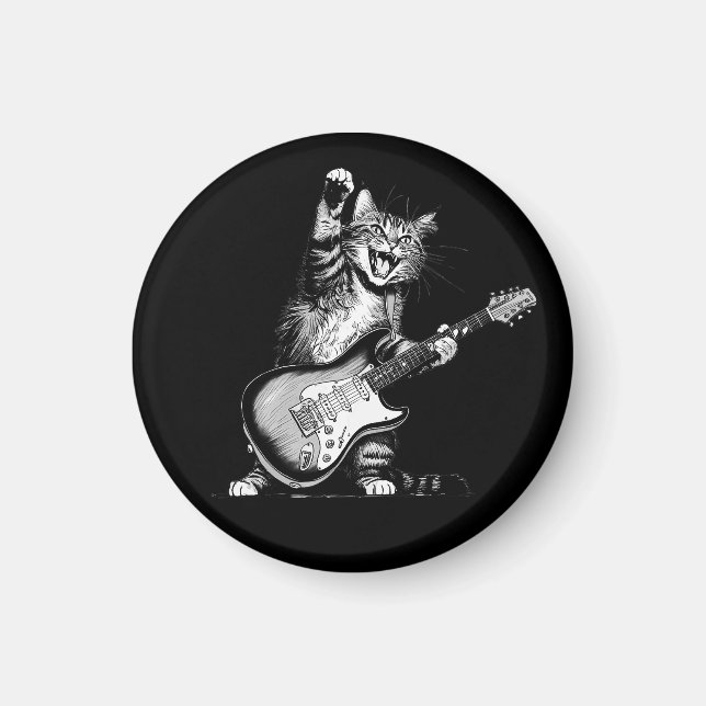 Cat Rockin' the Guitar , Music Lover Gift Magnet (Vorne)