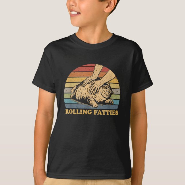 Cat Rolling Fatties Funny T-Shirt (Vorderseite)