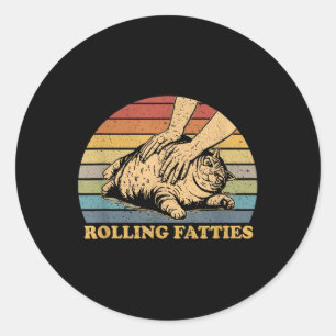Cat Rolling Fatties Funny Uni Erwachsene und Kids Runder Aufkleber