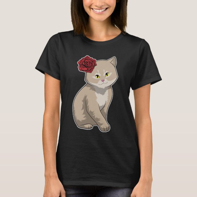 Cat Rose Blume T-Shirt (Vorderseite)