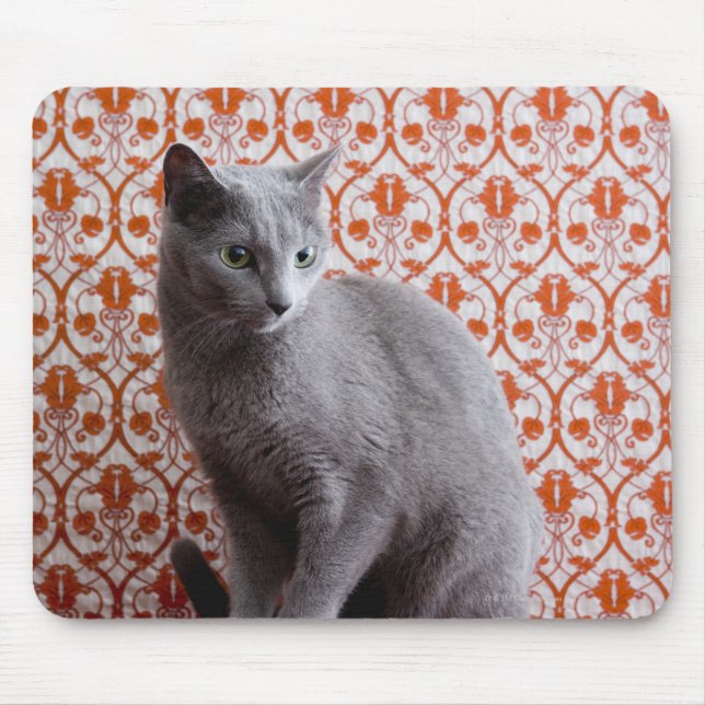 Cat (Russian blue) and wallpaper background Mousepad (Vorne)