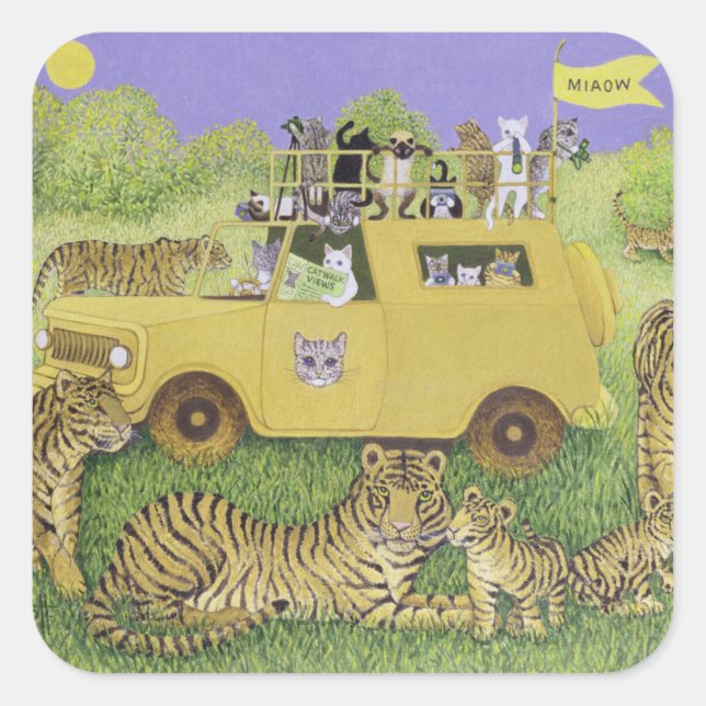 Cat Safari Quadratischer Aufkleber (Vorderseite)