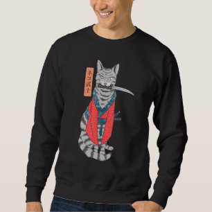 Cat Samurai Katana Schwert und japanisches Kanji Sweatshirt