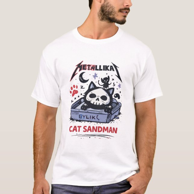 Cat Sandman – Sleepy Metal Cat Parody T-Shirt (Vorderseite)